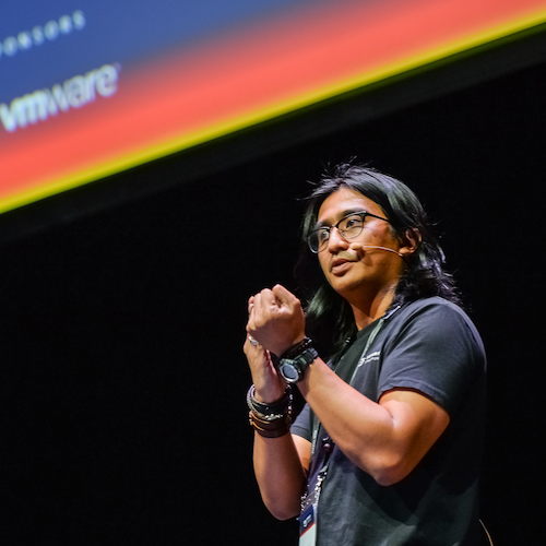 This photo was taken at my first AWS Summit talk in 2018